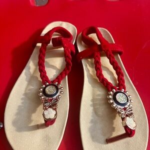 Elegant Red Braided Sandals NEVER WORN!